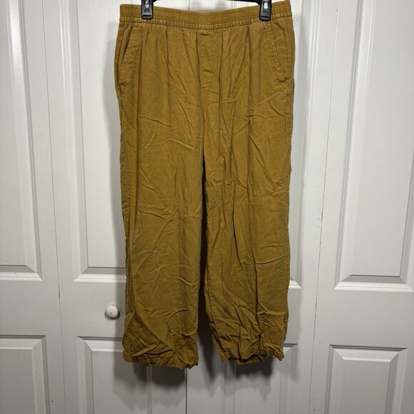 Old Navy Linen Pants Womens M Mustard Yellow Elastic Waist Boho Coastalcore - Picture 1 of 9